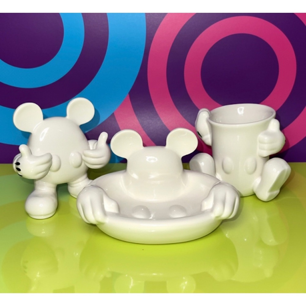 Disney Mickey Mouse White/ Ivory Bathroom Vanity Set - Soap, Cup & Brush *READ*